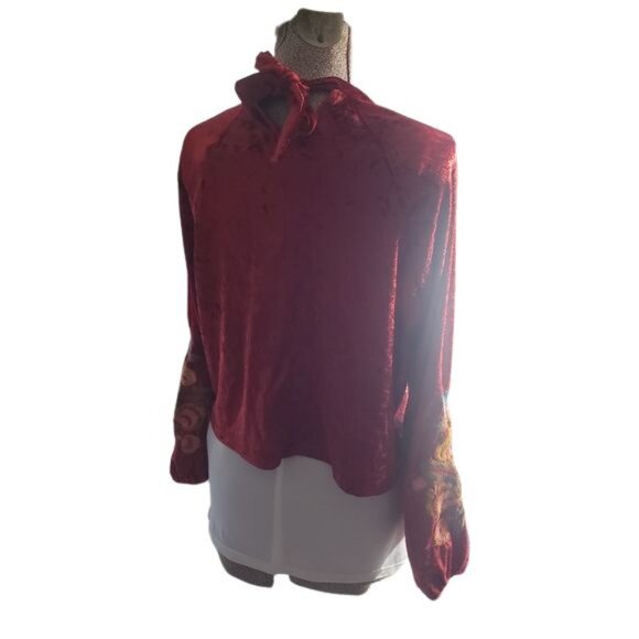 System Red Velvet Embroidered Sleeve Midi Blouse, Sz L - Picture 9 of 16